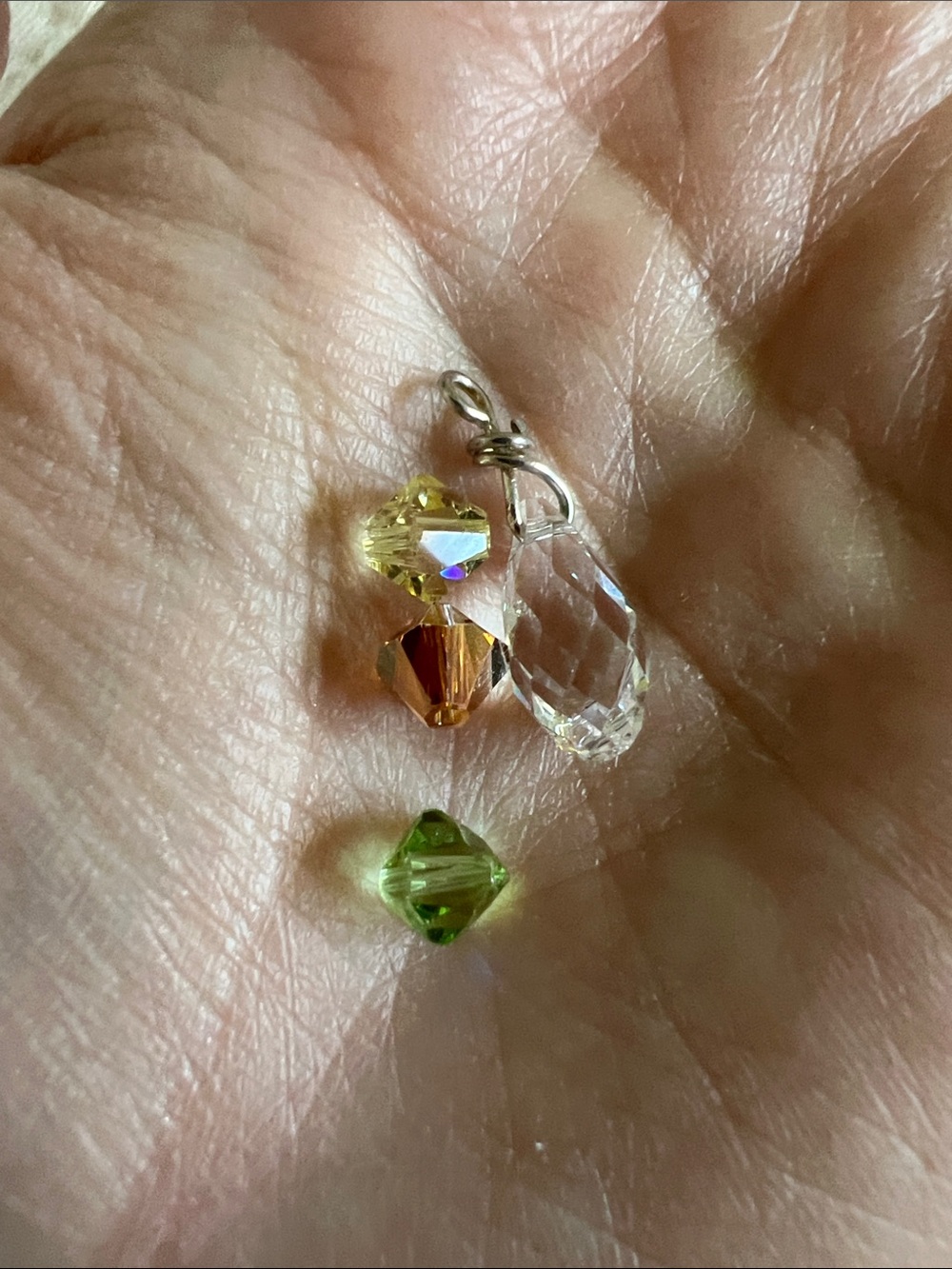 Crystal Drop Pendant with Yellow, Amber and Green Beads